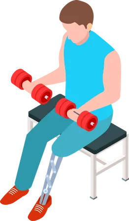 Disabled man doing exercise with dumbbell  Illustration