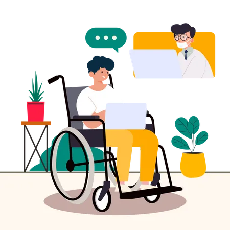 Disabled man doing online meeting  Illustration