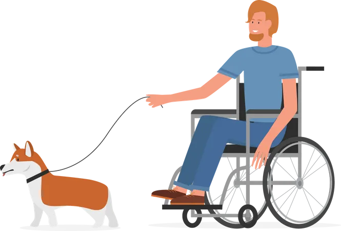 Disabled Man doing walk with dog  Illustration