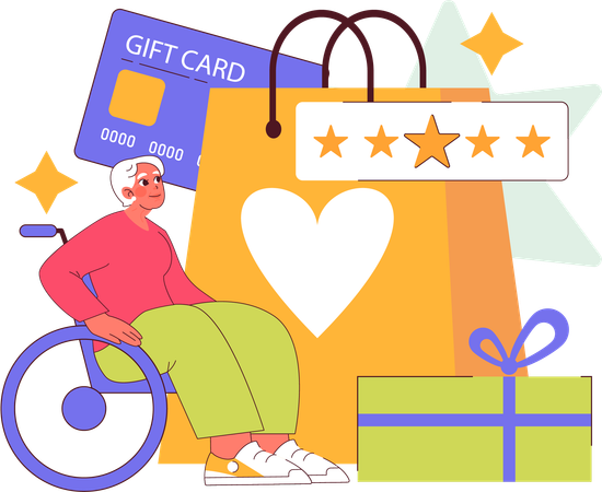 Disabled man giving 5 star review to company services  Illustration