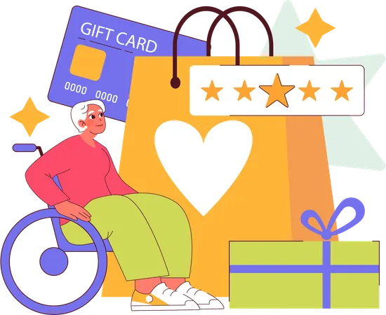 Disabled man giving 5 star review to company services  Illustration