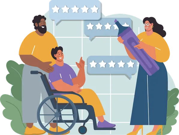 Disabled man giving five stars rating  Illustration