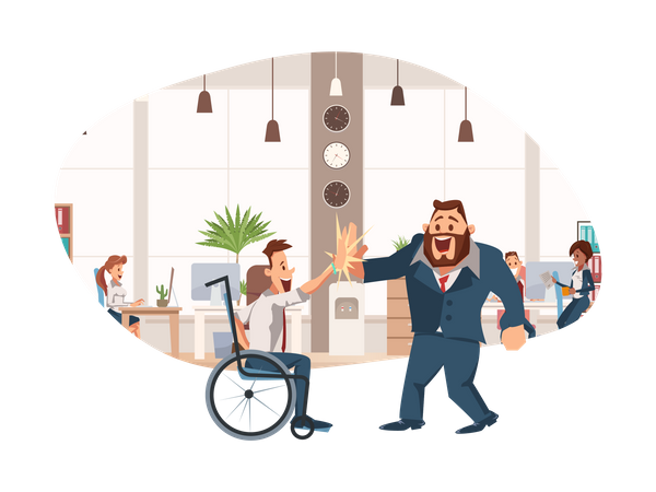 Disabled Man Giving High Five to Office Worker Illustration