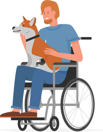 Disabled Man holding dog  Illustration