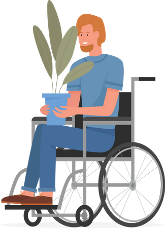 Disabled Man holding plant pot  Illustration