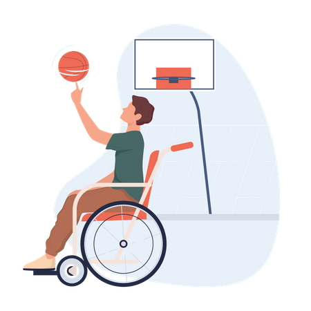 Disabled man in wheelchair playing basketball Illustration