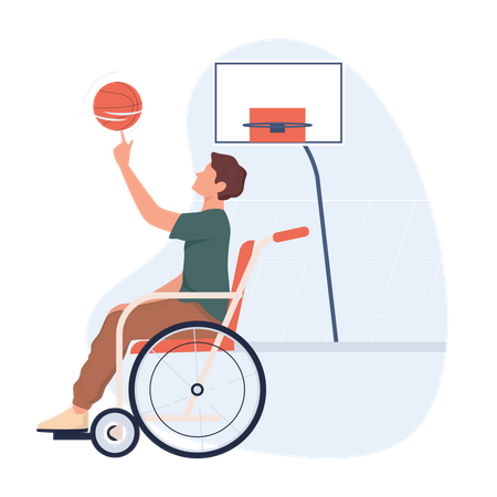 Disabled man in wheelchair playing basketball  Illustration