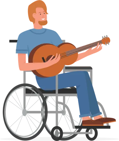 Disabled Man playing guitar  Illustration