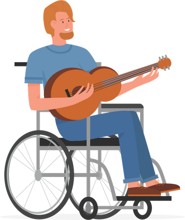 Disabled Man playing guitar  Illustration