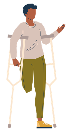 Disabled Man walking with stick  Illustration
