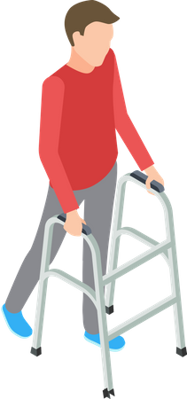 Disabled man walking with walker Illustration