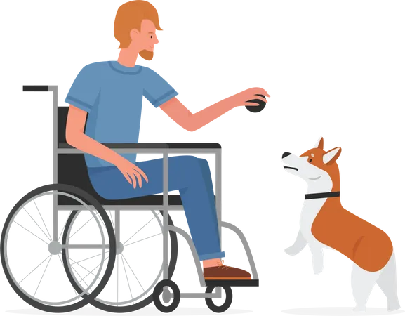 Disabled Man with pet dog  Illustration