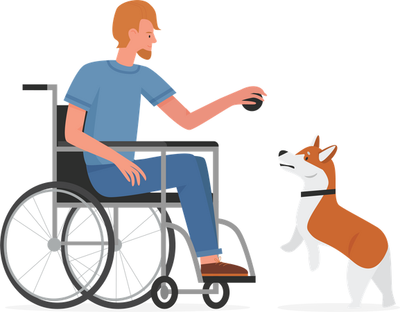 Disabled Man with pet dog  Illustration