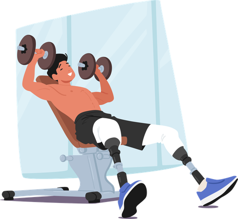 Disabled Man With Prosthetic Legs Working Out In Gym  Illustration