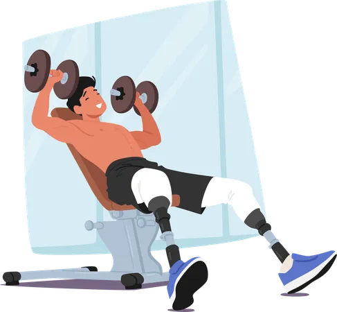 Disabled Man With Prosthetic Legs Working Out In Gym  Illustration