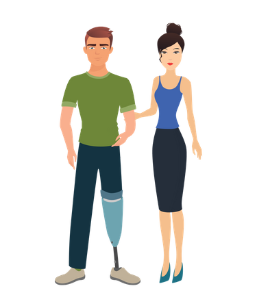 Disabled man with wife  Illustration