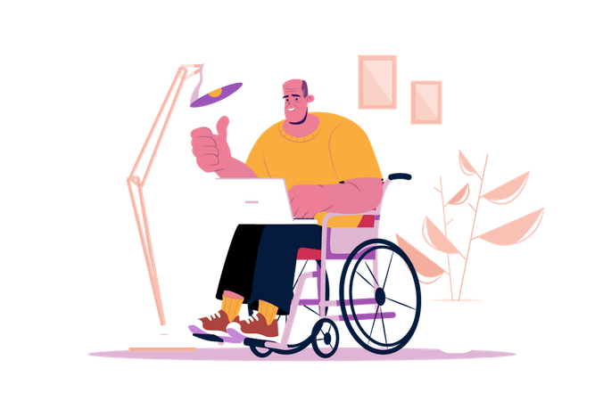 Disabled man work at home  Illustration