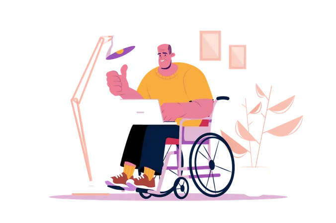 Disabled man work at home  Illustration