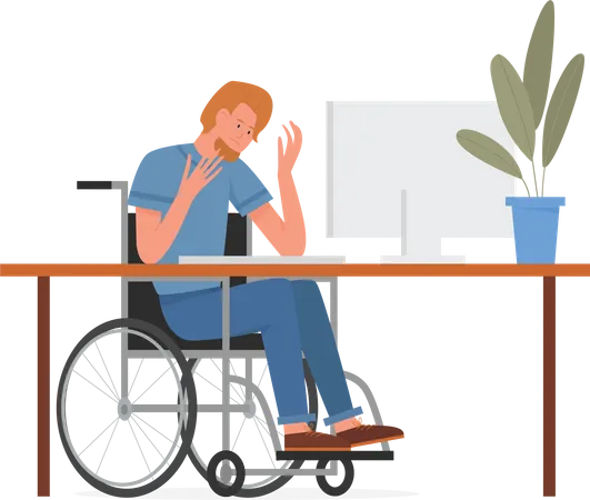 Disabled Man working in office  Illustration