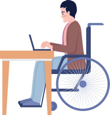Disabled man working on laptop Illustration