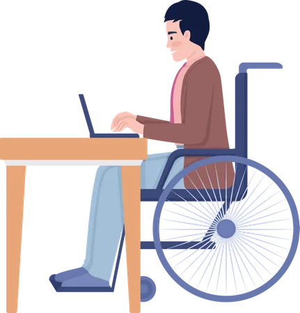 Disabled man working on laptop Illustration