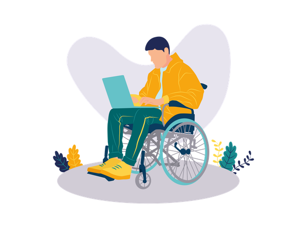 Disabled man working on laptop  Illustration