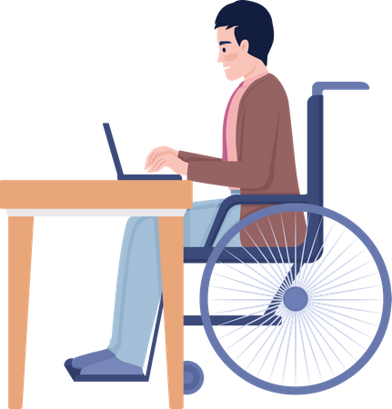 Disabled man working on laptop  Illustration