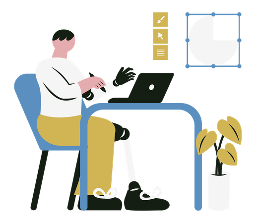 Disabled Man Working Remotely on Computer  Illustration