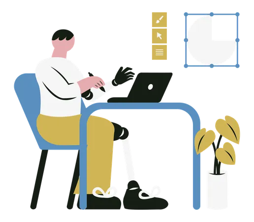 Disabled Man Working Remotely on Computer  Illustration