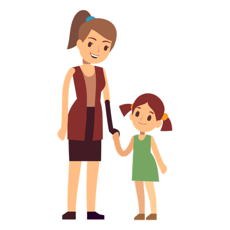 Disabled mother with daughter  Illustration
