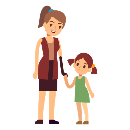 Disabled mother with daughter  Illustration