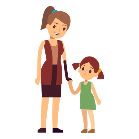 Disabled mother with daughter  Illustration