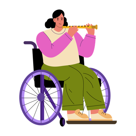 Disabled musician playing flute  Illustration