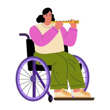 Disabled musician playing flute  Illustration
