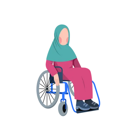 Disabled Muslim Woman On Wheelchair Illustration