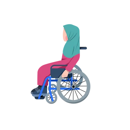 Disabled Muslim Woman On Wheelchair  Illustration