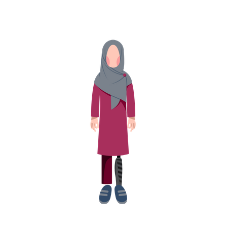 Disabled Muslim Woman With Prosthetic Leg  Illustration