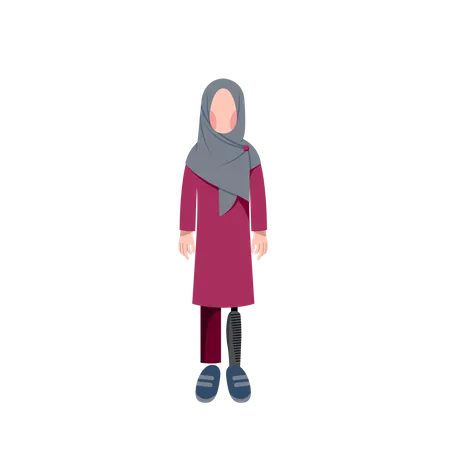 Disabled Muslim Woman With Prosthetic Leg  Illustration