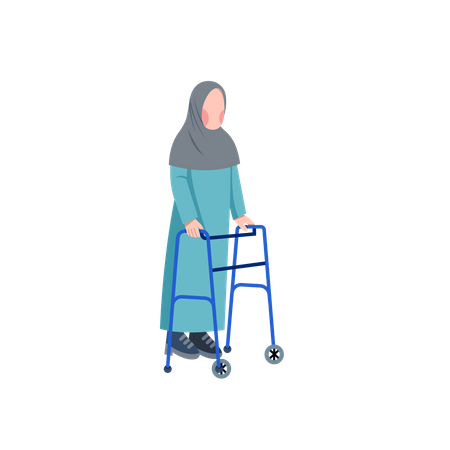 Disabled Muslim Woman With Walking Frame Illustration