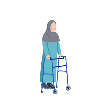 Disabled Muslim Woman With Walking Frame Illustration