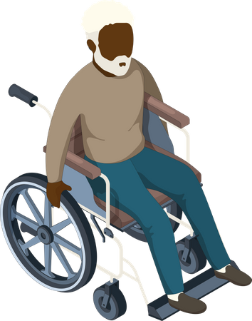 Disabled old male sitting on wheelchair  Illustration