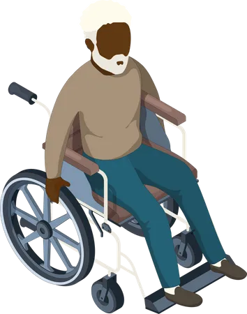 Disabled old male sitting on wheelchair  Illustration