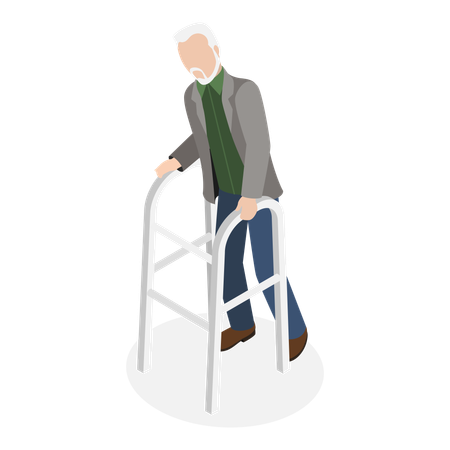Disabled old person using walker  Illustration