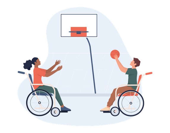 Disabled people in wheelchair playing basketball  Illustration