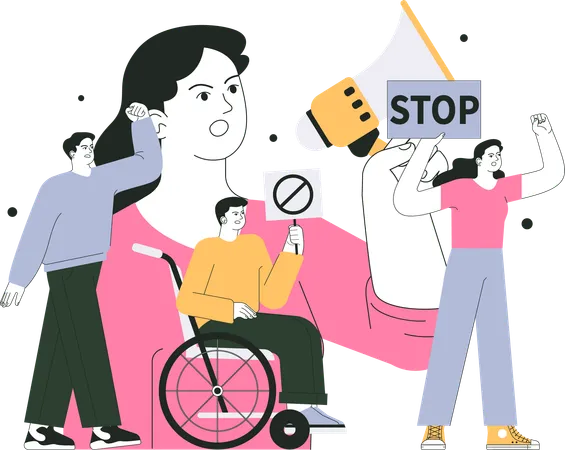 Disabled People protest  イラスト