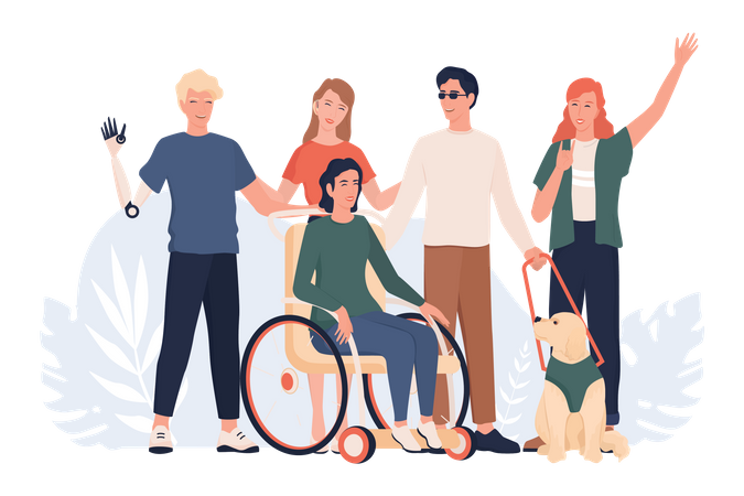 Disabled people standing together Illustration