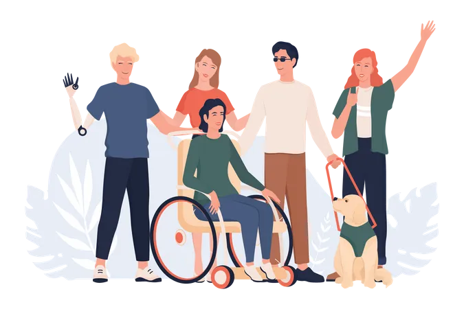 Disabled people standing together Illustration