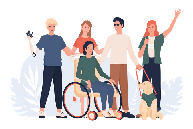 Disabled people standing together  Illustration