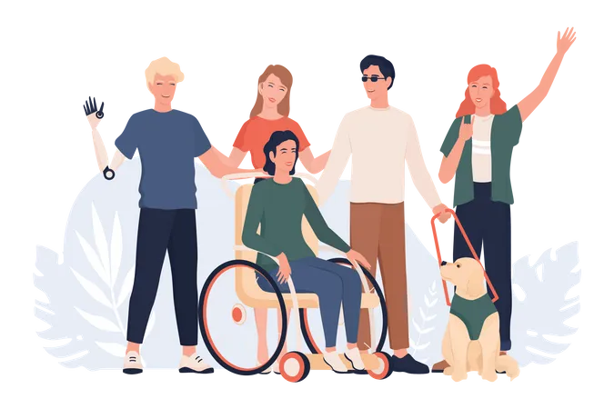 Disabled people standing together  Illustration