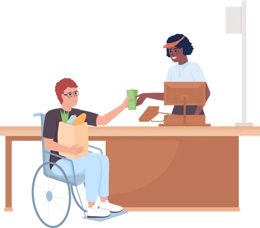 Disabled person at supermarket Illustration